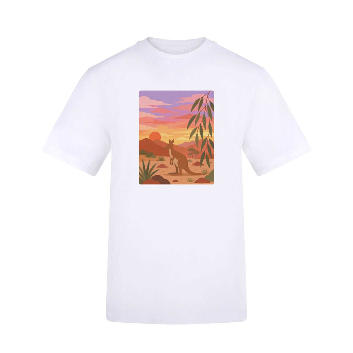 Kangaroo at Dusk Adult Unisex T-shirt - Wild Horizons Range Arctic White colour variant image