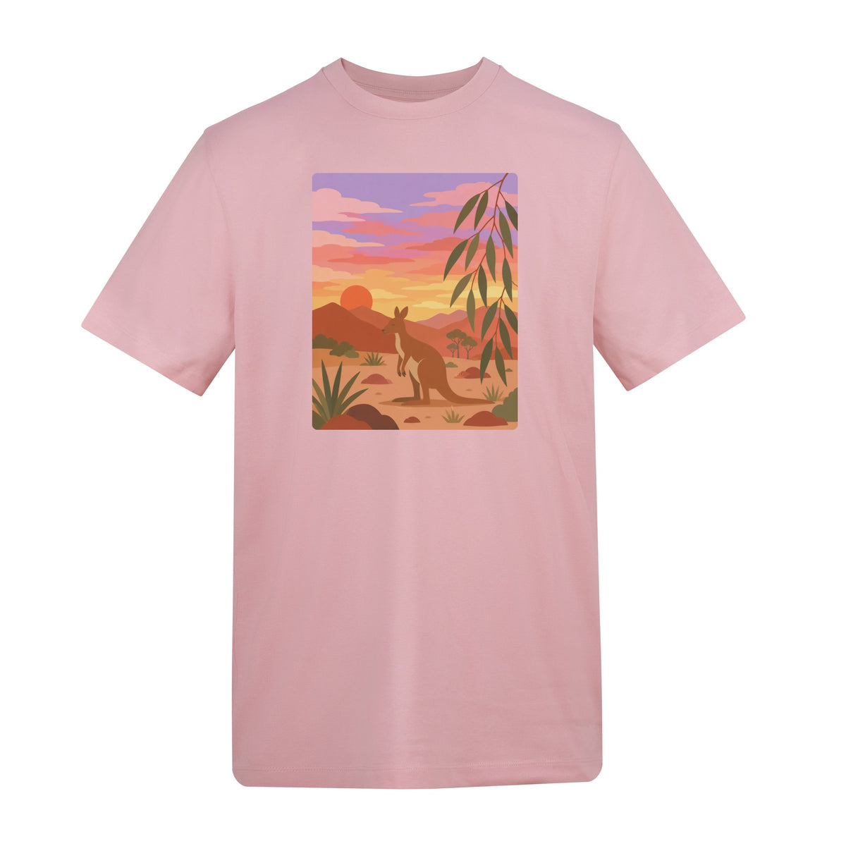 Kangaroo at Dusk Adult Unisex T-shirt - Wild Horizons Range Baby Pink colour variant image