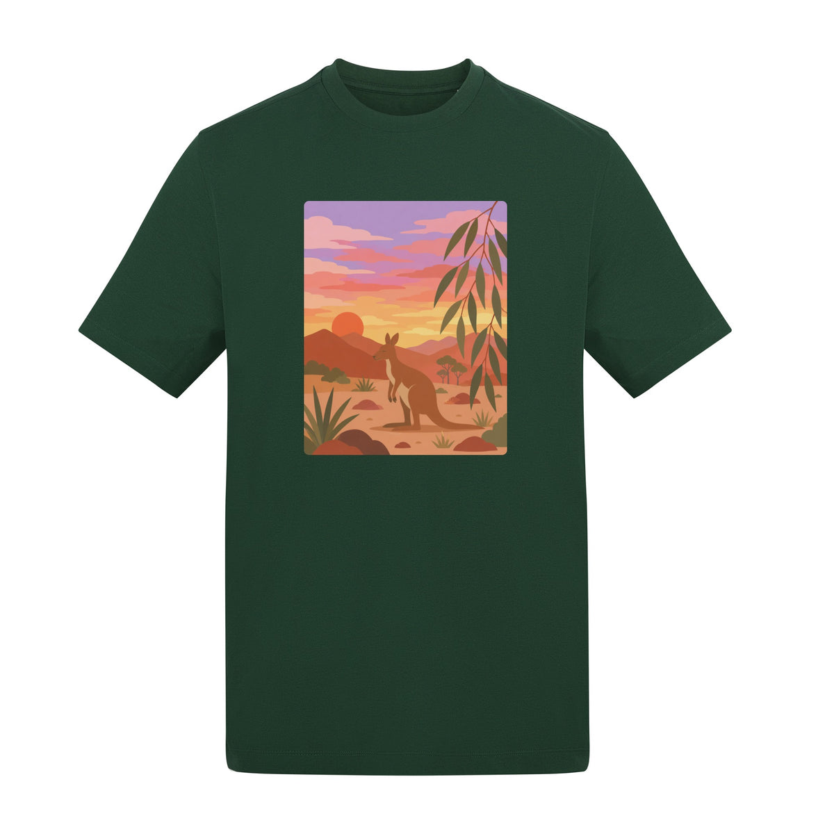 Kangaroo at Dusk Adult Unisex T-shirt - Wild Horizons Range Bottle Green colour variant image