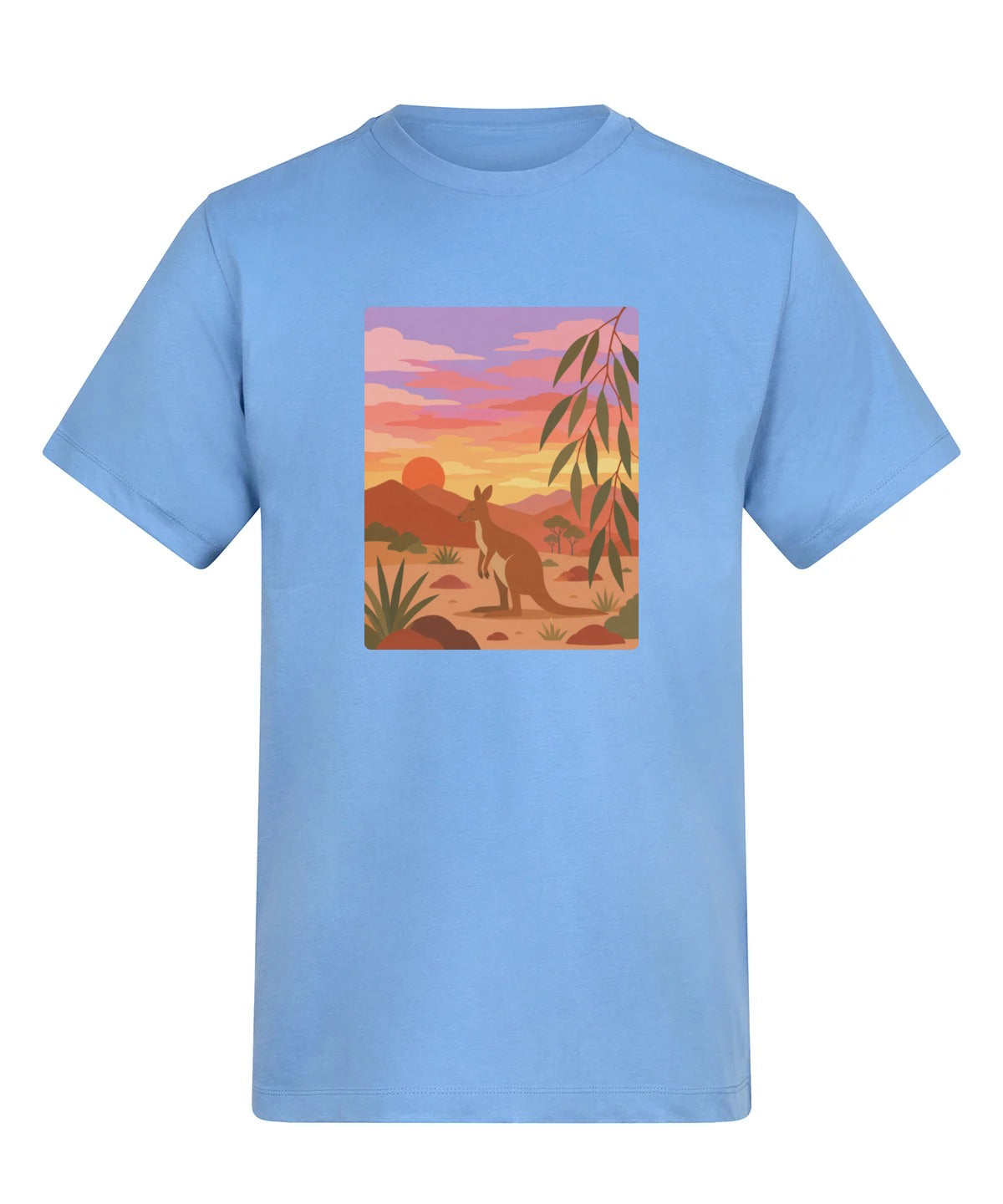 Kangaroo at Dusk Adult Unisex T-shirt - Wild Horizons Range Cornflower Blue colour variant image