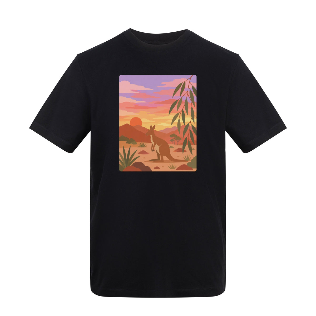 Kangaroo at Dusk Adult Unisex T-shirt - Wild Horizons Range Deep Black colour variant image