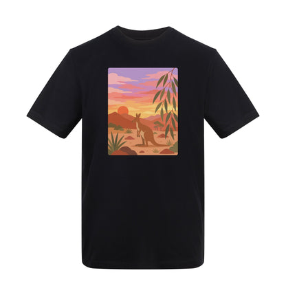 Kangaroo at Dusk Adult Unisex T-shirt - Wild Horizons Range Deep Black colour variant image