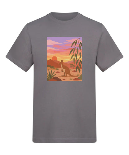 Kangaroo at Dusk Adult Unisex T-shirt - Wild Horizons Range Dusty Lilac colour variant image