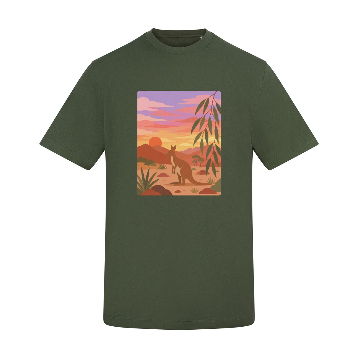Kangaroo at Dusk Adult Unisex T-shirt - Wild Horizons Range Earthy Green colour variant image