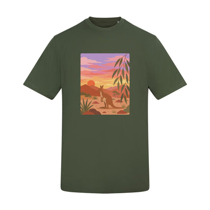Kangaroo at Dusk Adult Unisex T-shirt - Wild Horizons Range Earthy Green colour variant image