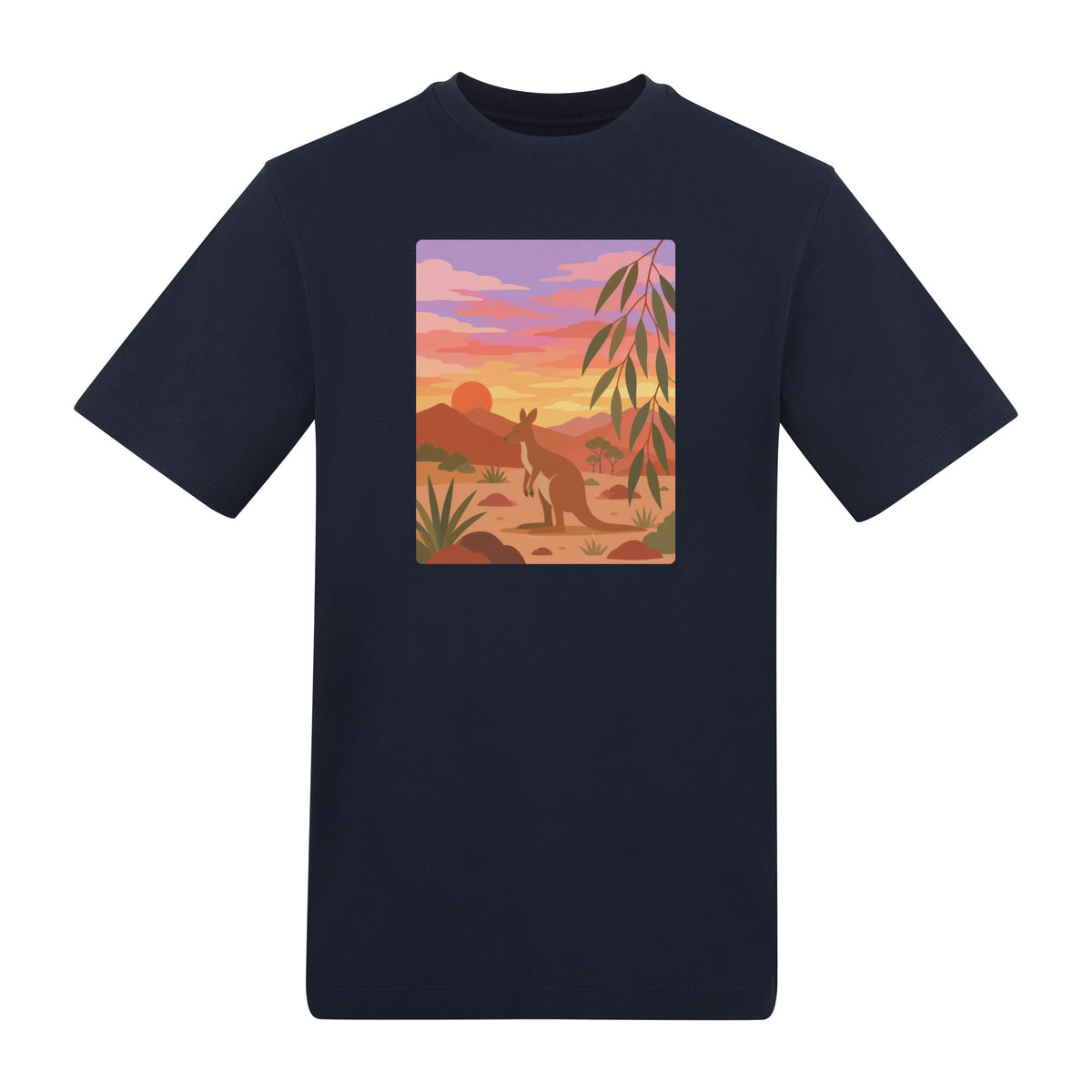 Kangaroo at Dusk Adult Unisex T-shirt - Wild Horizons Range French Navy colour variant image
