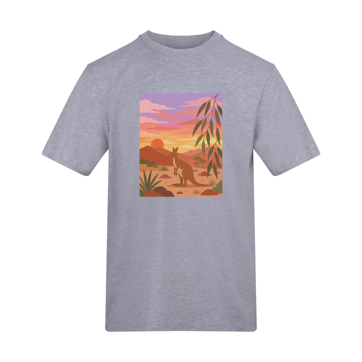 Kangaroo at Dusk Adult Unisex T-shirt - Wild Horizons Range Heather Grey colour variant image