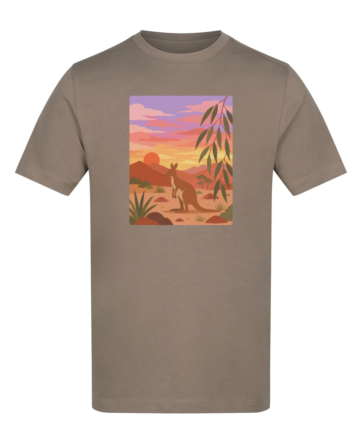 Kangaroo at Dusk Adult Unisex T-shirt - Wild Horizons Range Mocha Brown colour variant image