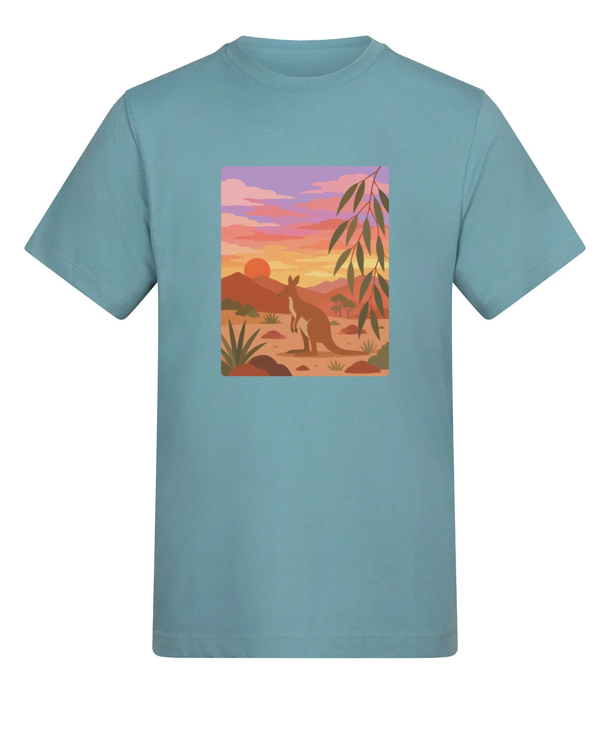 Kangaroo at Dusk Adult Unisex T-shirt - Wild Horizons Range Seafoam colour variant image