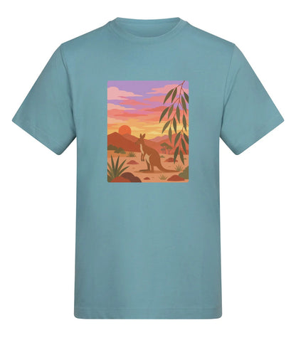 Kangaroo at Dusk Adult Unisex T-shirt - Wild Horizons Range Seafoam colour variant image
