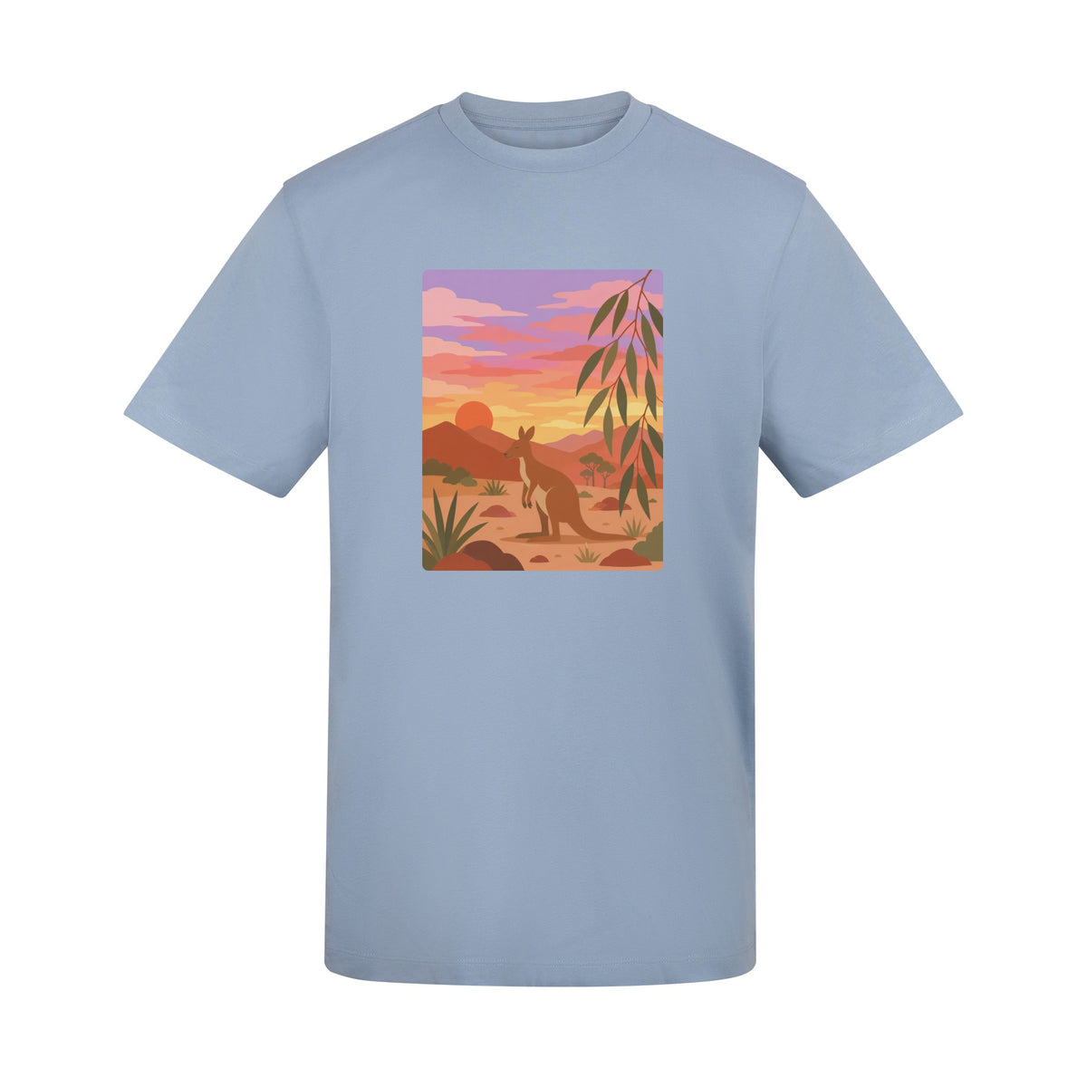 Kangaroo at Dusk Adult Unisex T-shirt - Wild Horizons Range Sky Blue colour variant image
