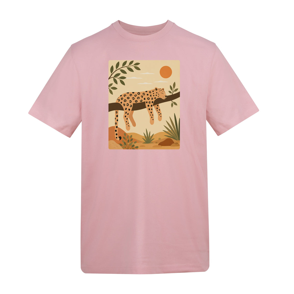 Leopard in the Shade Adult Unisex T-shirt - Wild Horizons Range Baby Pink colour variant image