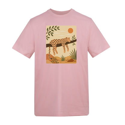 Leopard in the Shade Adult Unisex T-shirt - Wild Horizons Range Baby Pink colour variant image