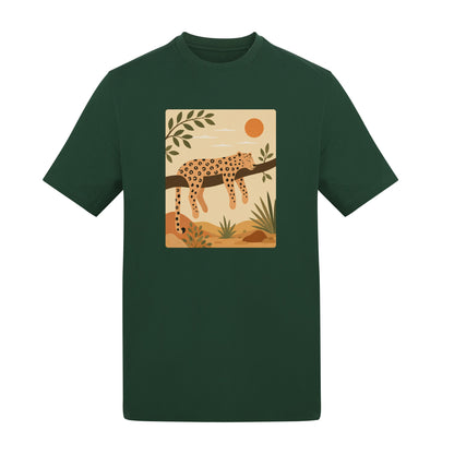 Leopard in the Shade Adult Unisex T-shirt - Wild Horizons Range Bottle Green colour variant image