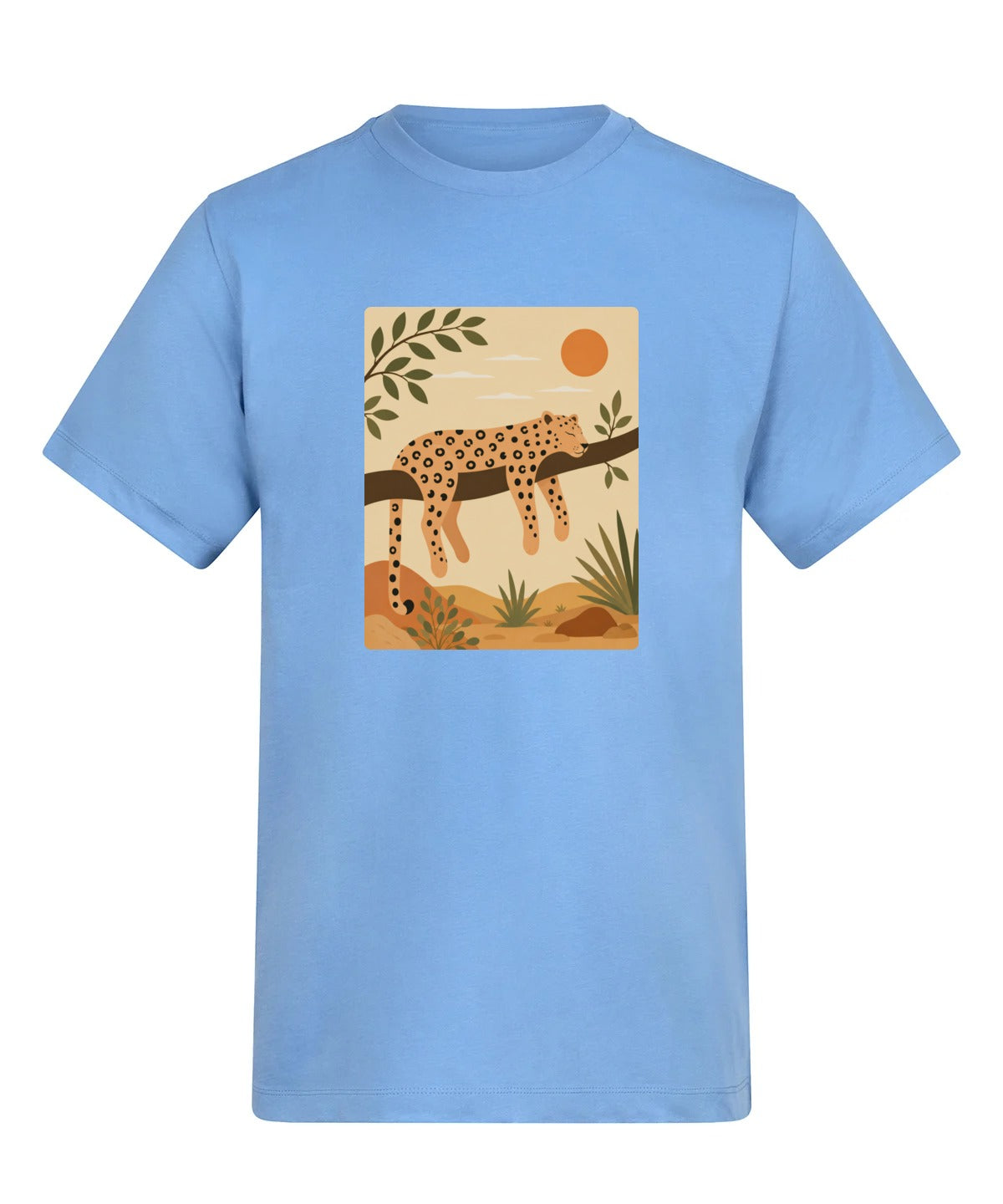 Leopard in the Shade Adult Unisex T-shirt - Wild Horizons Range Cornflower Blue colour variant image
