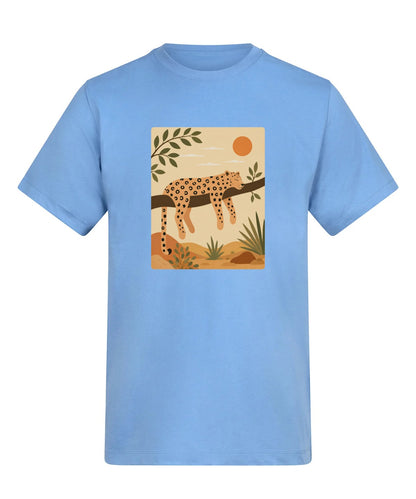 Leopard in the Shade Adult Unisex T-shirt - Wild Horizons Range Cornflower Blue colour variant image