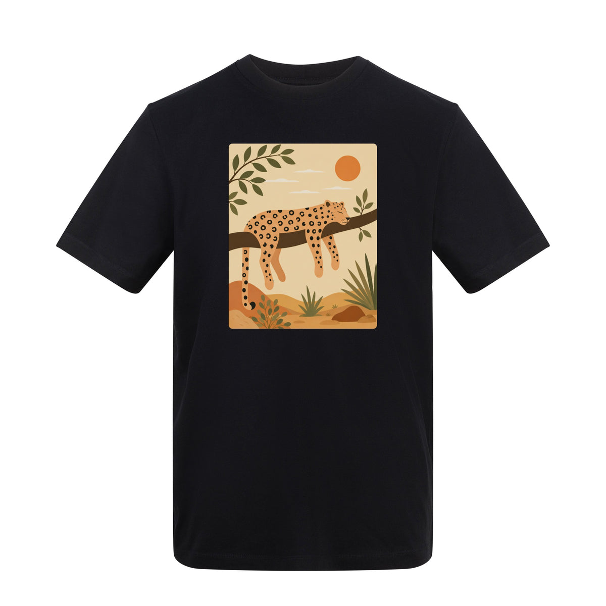 Leopard in the Shade Adult Unisex T-shirt - Wild Horizons Range Deep Black colour variant image