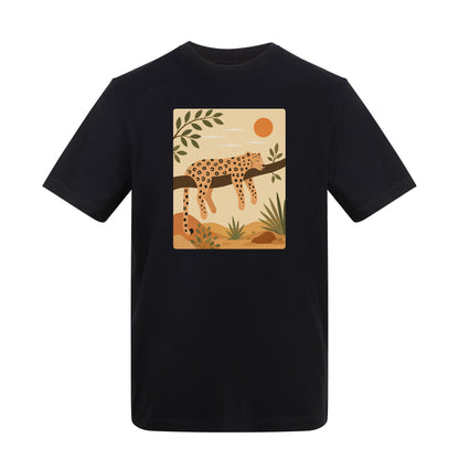 Leopard in the Shade Adult Unisex T-shirt - Wild Horizons Range Deep Black colour variant image
