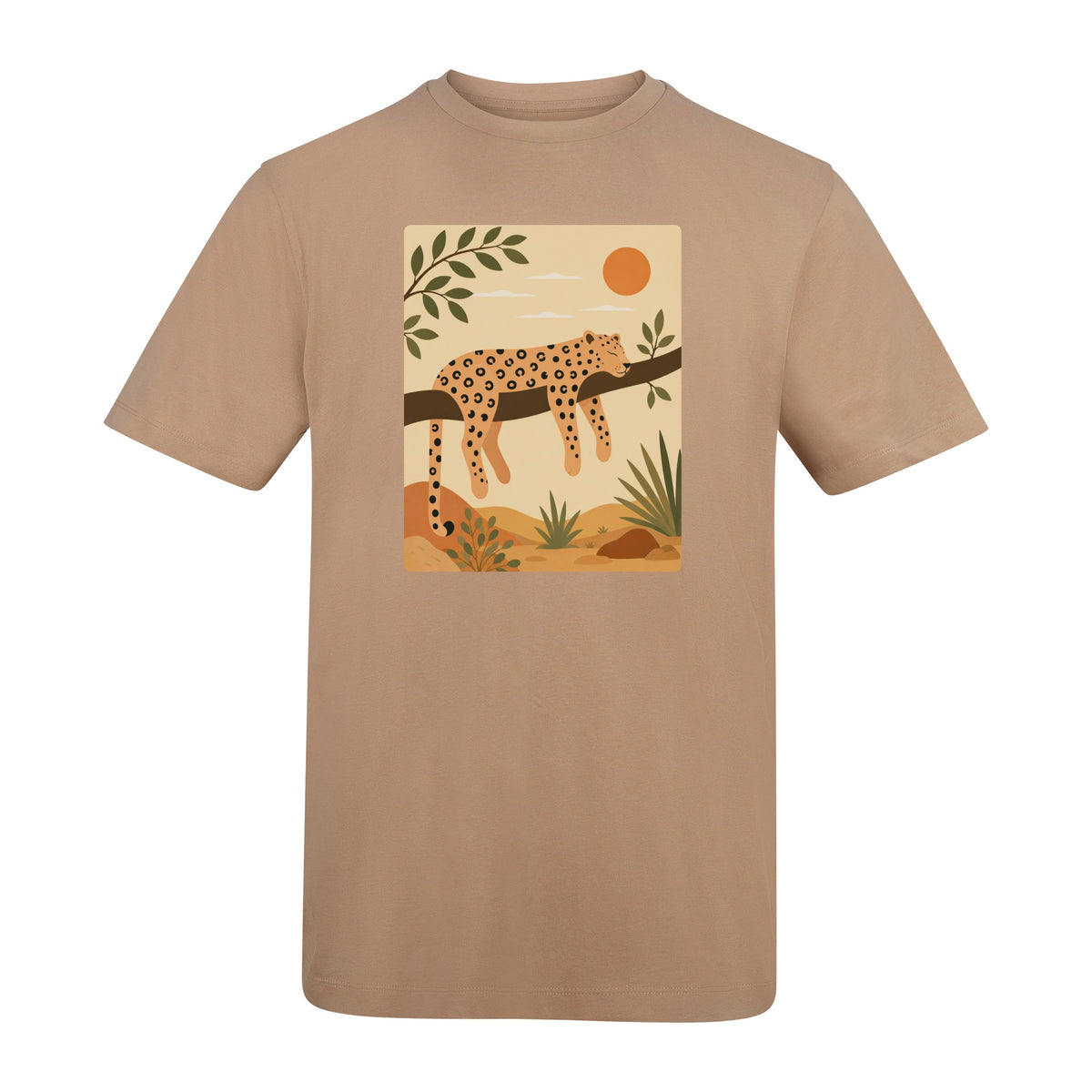 Leopard in the Shade Adult Unisex T-shirt - Wild Horizons Range Desert Sand colour variant image