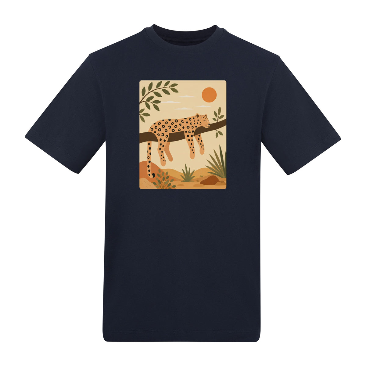 Leopard in the Shade Adult Unisex T-shirt - Wild Horizons Range French Navy colour variant image