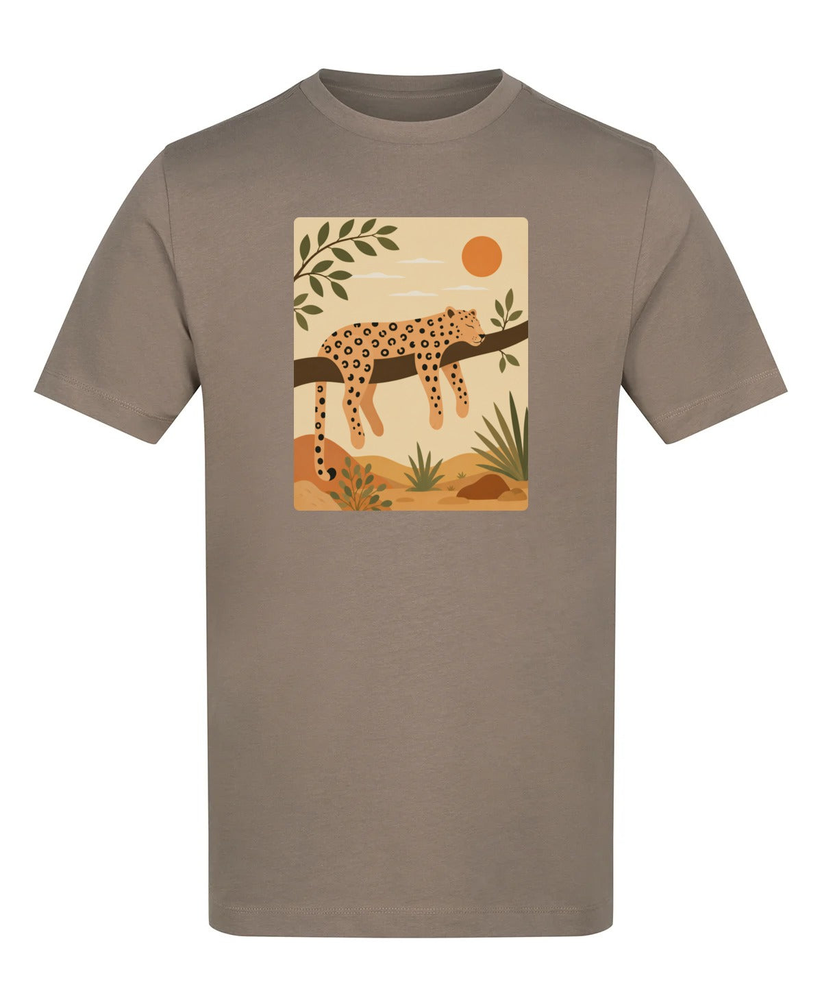Leopard in the Shade Adult Unisex T-shirt - Wild Horizons Range Mocha Brown colour variant image