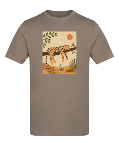 Leopard in the Shade Adult Unisex T-shirt - Wild Horizons Range Mocha Brown colour variant image