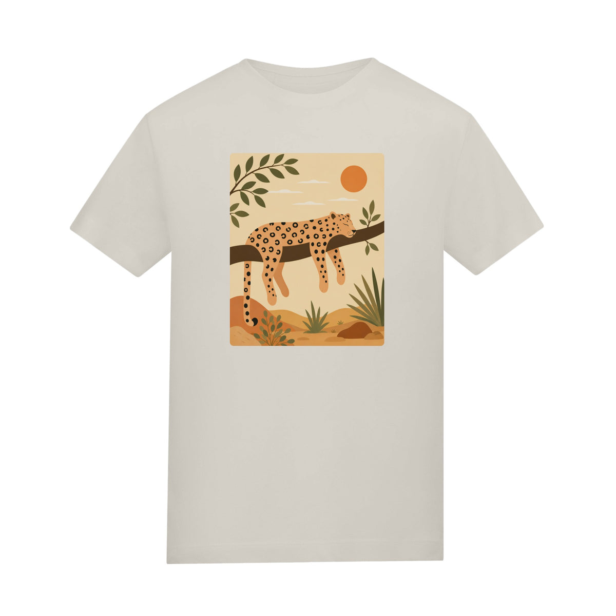 Leopard in the Shade Adult Unisex T-shirt - Wild Horizons Range Natural Stone colour variant image