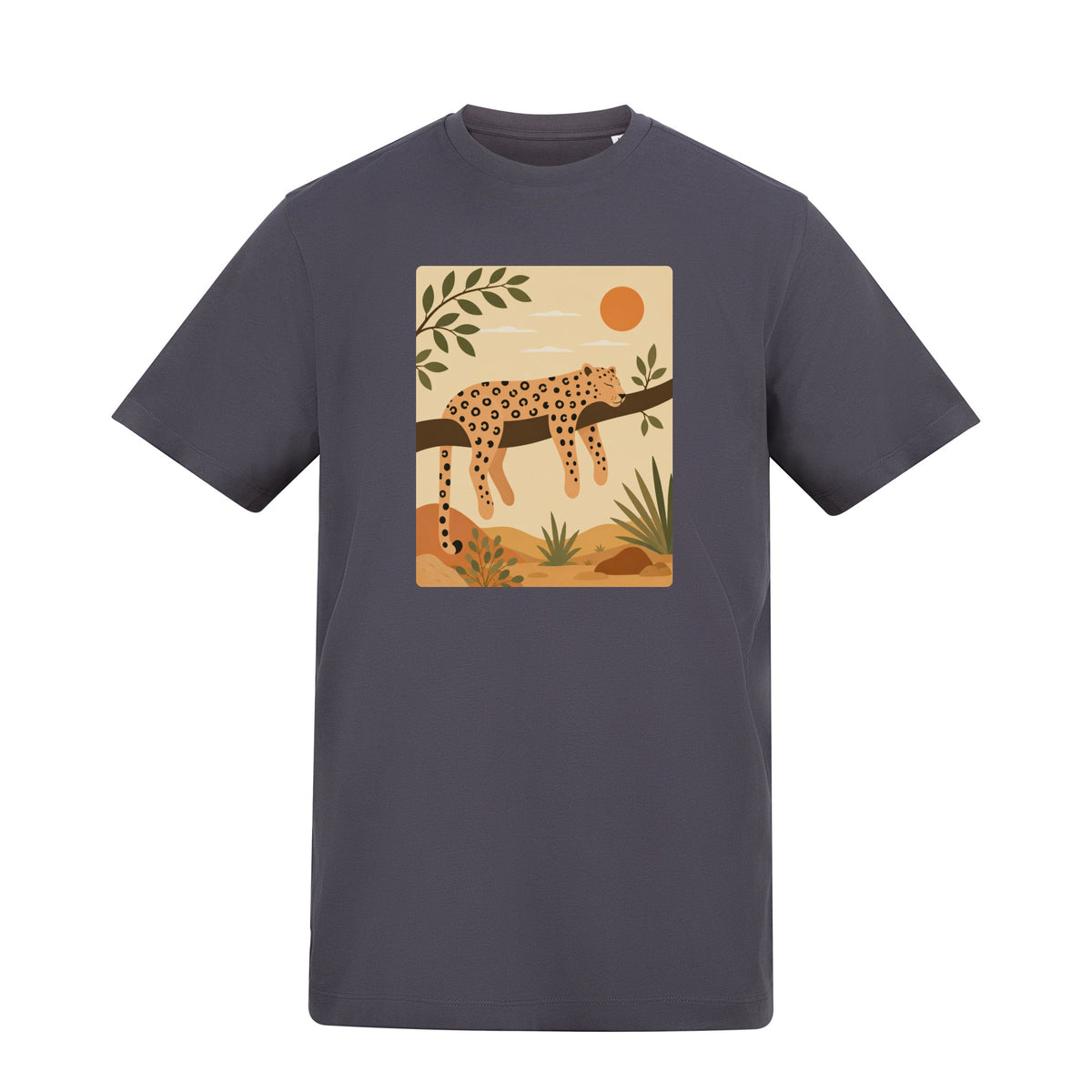 Leopard in the Shade Adult Unisex T-shirt - Wild Horizons Range Solid Charcoal colour variant image