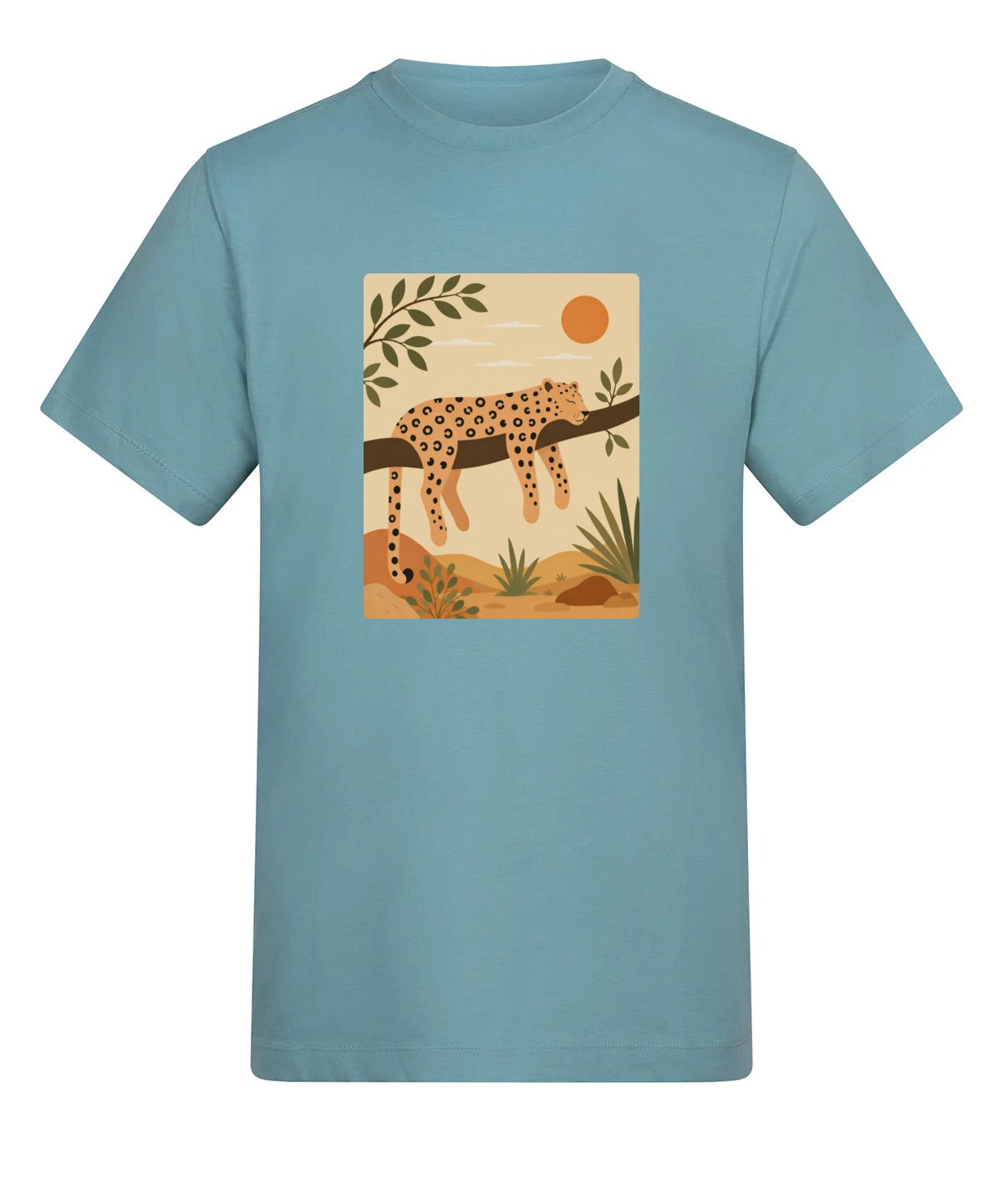 Leopard in the Shade Adult Unisex T-shirt - Wild Horizons Range Seafoam colour variant image
