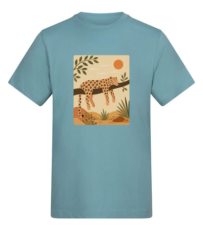 Leopard in the Shade Adult Unisex T-shirt - Wild Horizons Range Seafoam colour variant image