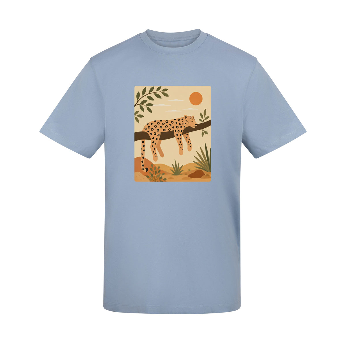 Leopard in the Shade Adult Unisex T-shirt - Wild Horizons Range Sky Blue colour variant image