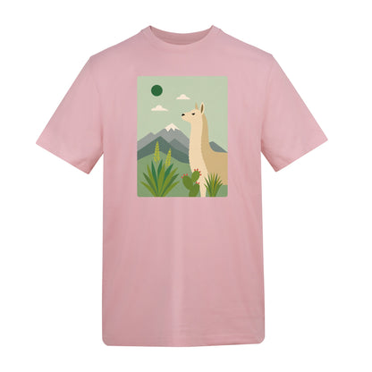 Llama in the Highlands Adult Unisex T-shirt - Wild Horizons Range Baby Pink colour variant image