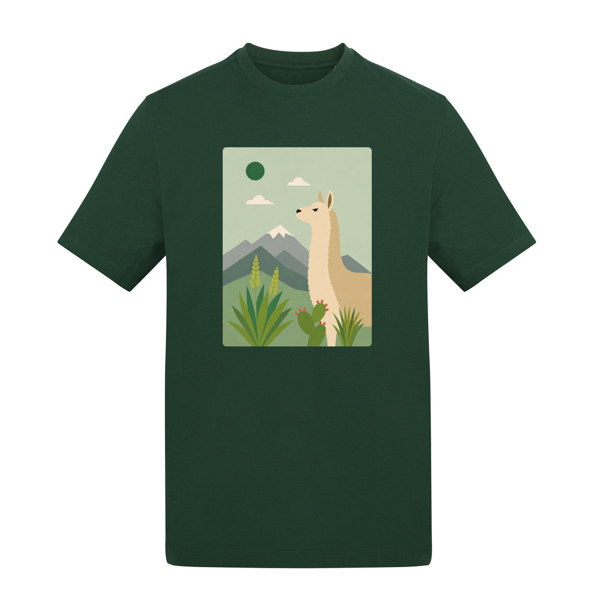 Llama in the Highlands Adult Unisex T-shirt - Wild Horizons Range Bottle Green colour variant image