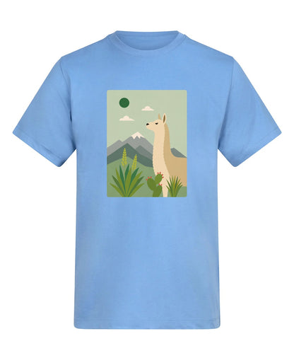 Llama in the Highlands Adult Unisex T-shirt - Wild Horizons Range Cornflower Blue colour variant image