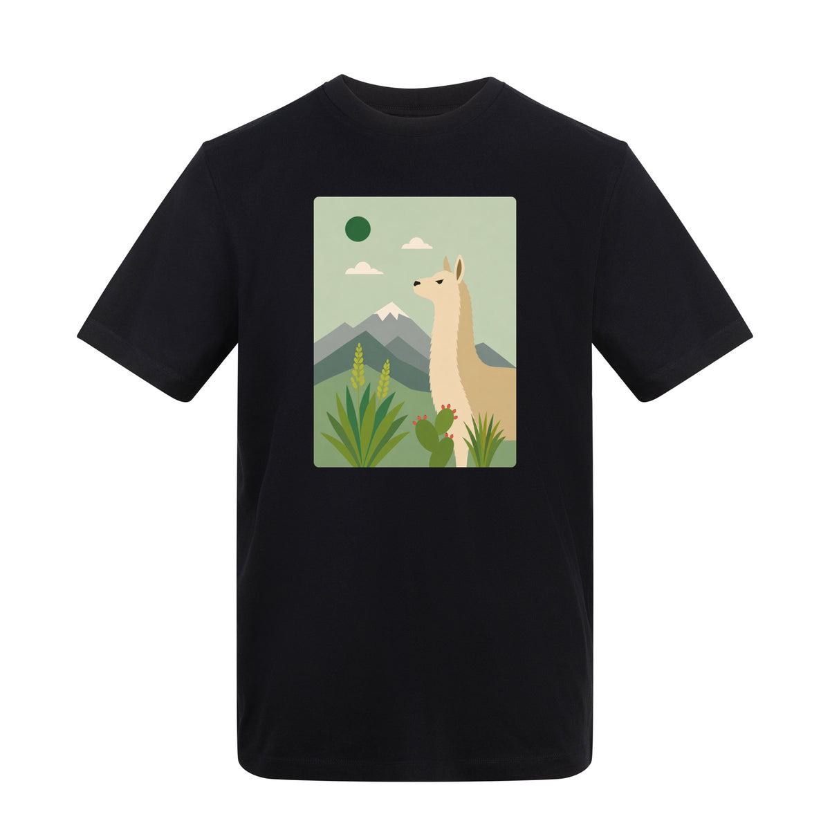 Llama in the Highlands Adult Unisex T-shirt - Wild Horizons Range Deep Black colour variant image