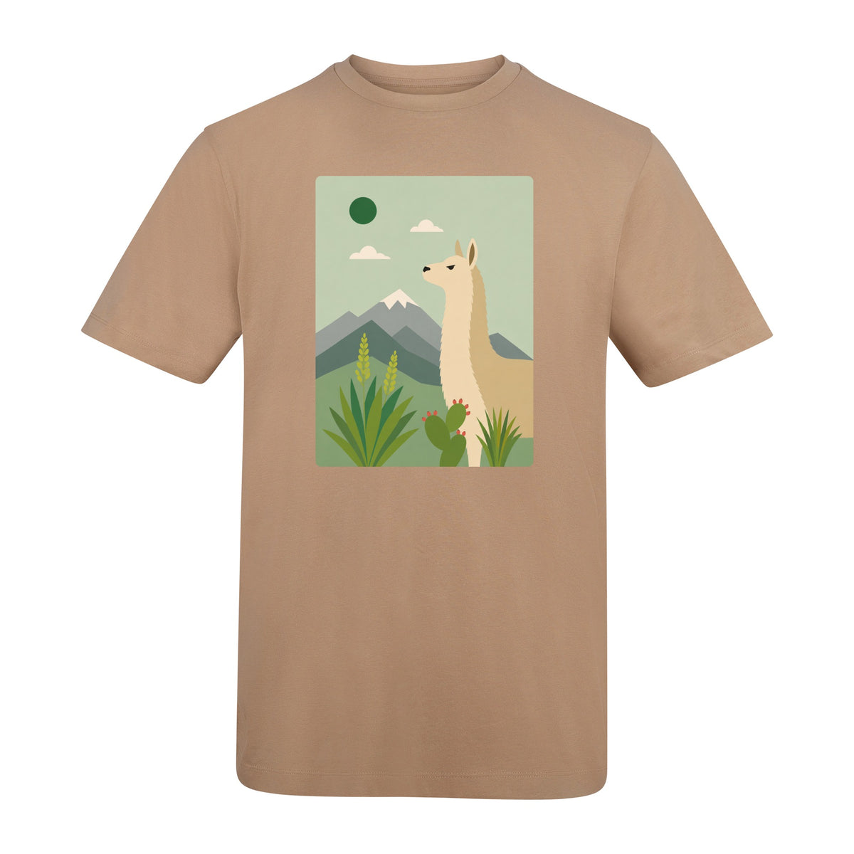 Llama in the Highlands Adult Unisex T-shirt - Wild Horizons Range Desert Sand colour variant image