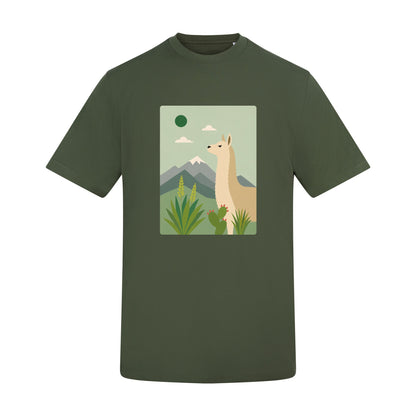 Llama in the Highlands Adult Unisex T-shirt - Wild Horizons Range Earthy Green colour variant image