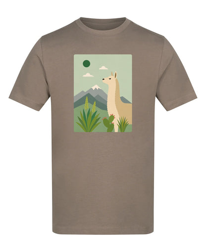Llama in the Highlands Adult Unisex T-shirt - Wild Horizons Range Mocha Brown colour variant image