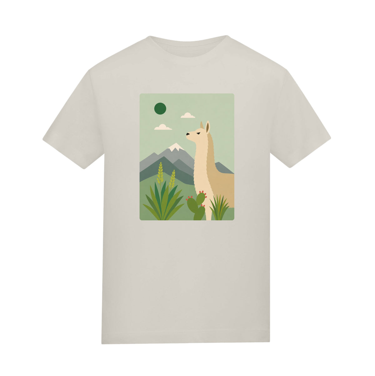 Llama in the Highlands Adult Unisex T-shirt - Wild Horizons Range Natural Stone colour variant image