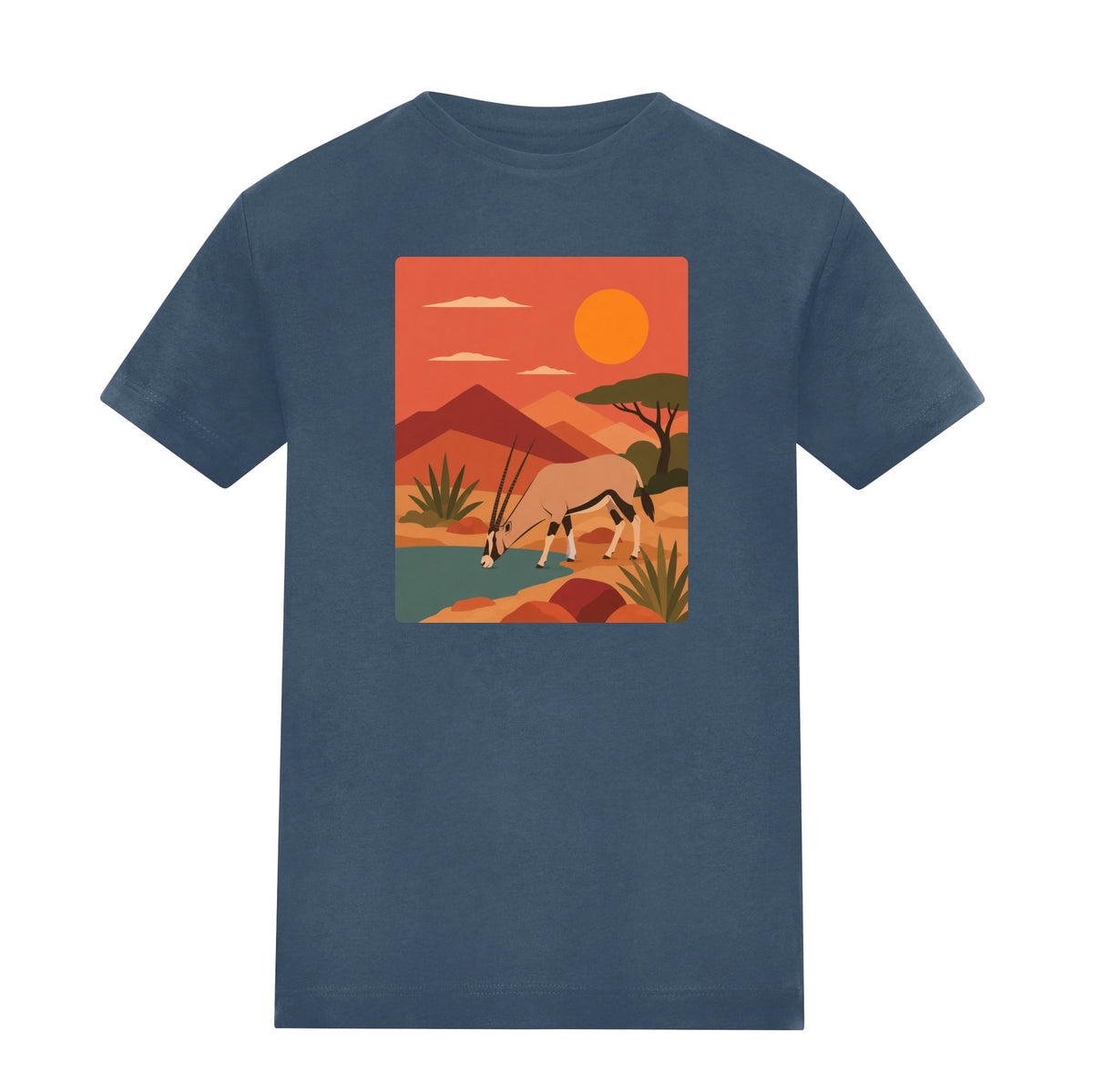 Oryx at the Waterhole Adult Unisex T-shirt - Wild Horizons Range Airforce Blue colour variant image
