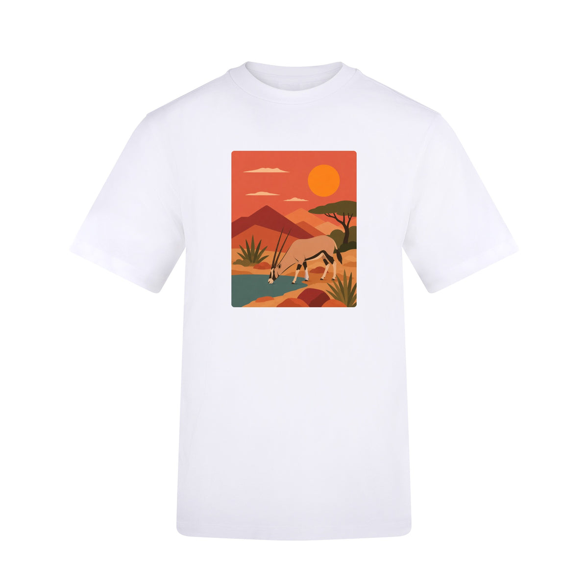 Oryx at the Waterhole Adult Unisex T-shirt - Wild Horizons Range Arctic White colour variant image