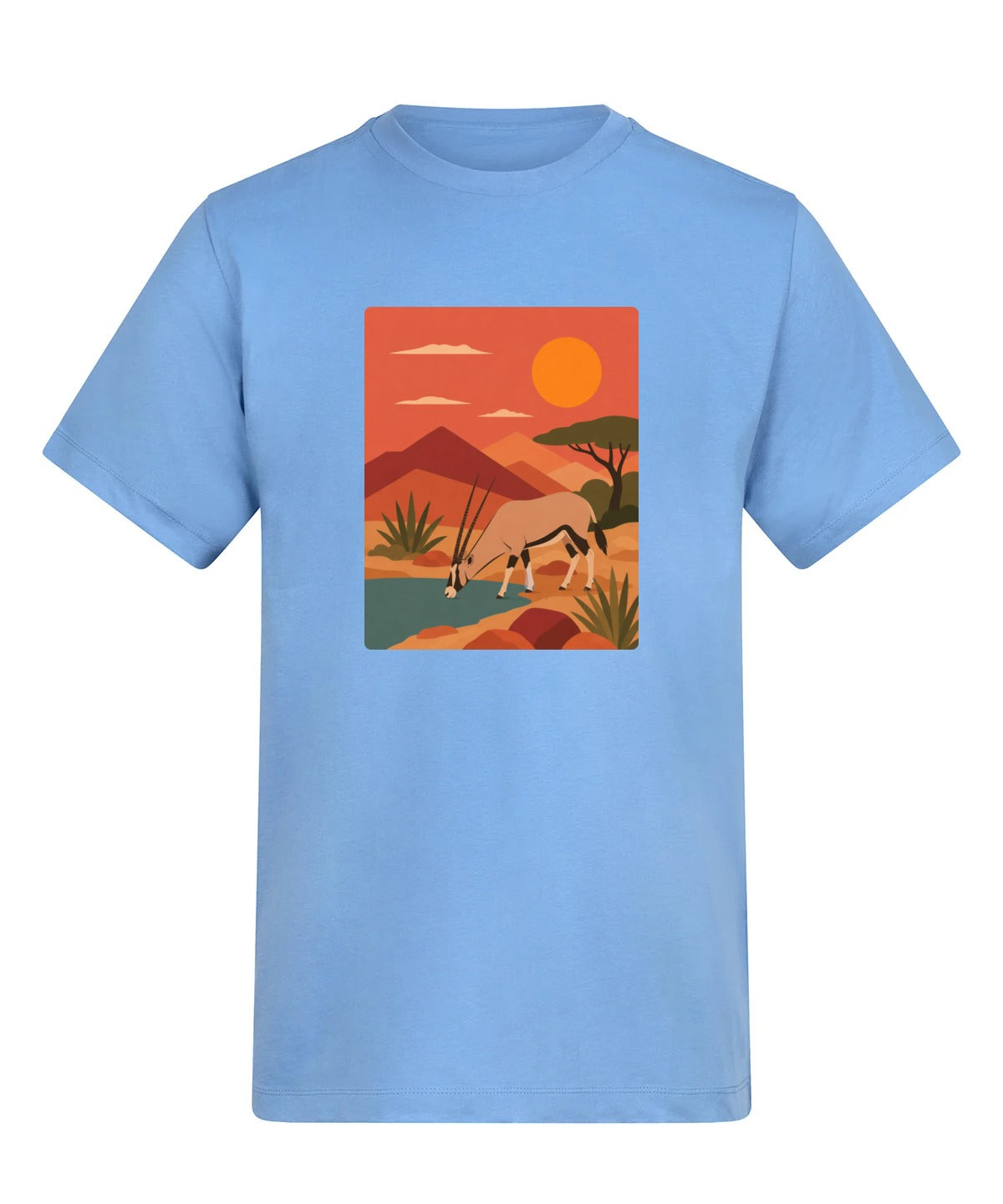 Oryx at the Waterhole Adult Unisex T-shirt - Wild Horizons Range Cornflower Blue colour variant image