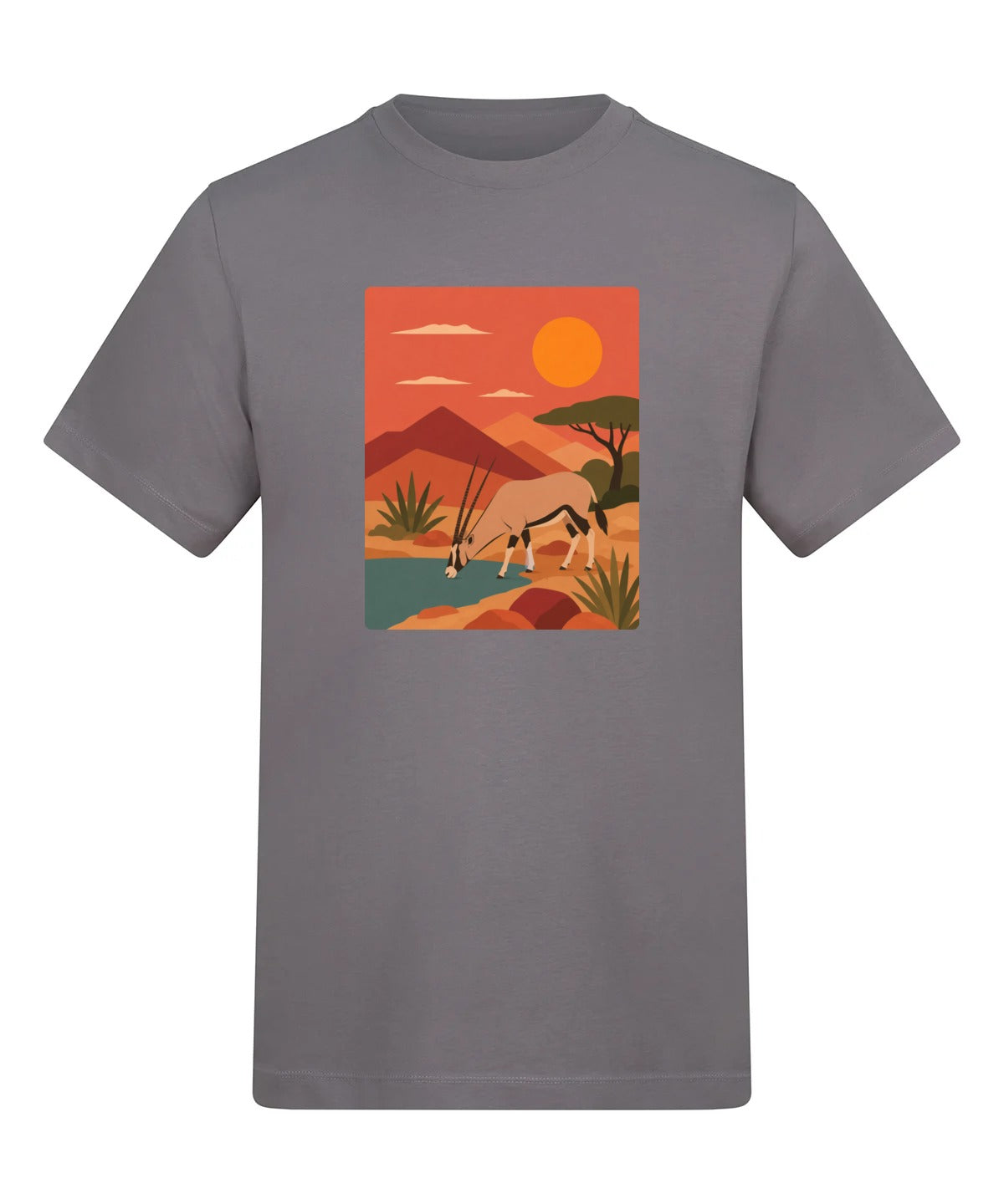 Oryx at the Waterhole Adult Unisex T-shirt - Wild Horizons Range Dusty Lilac colour variant image