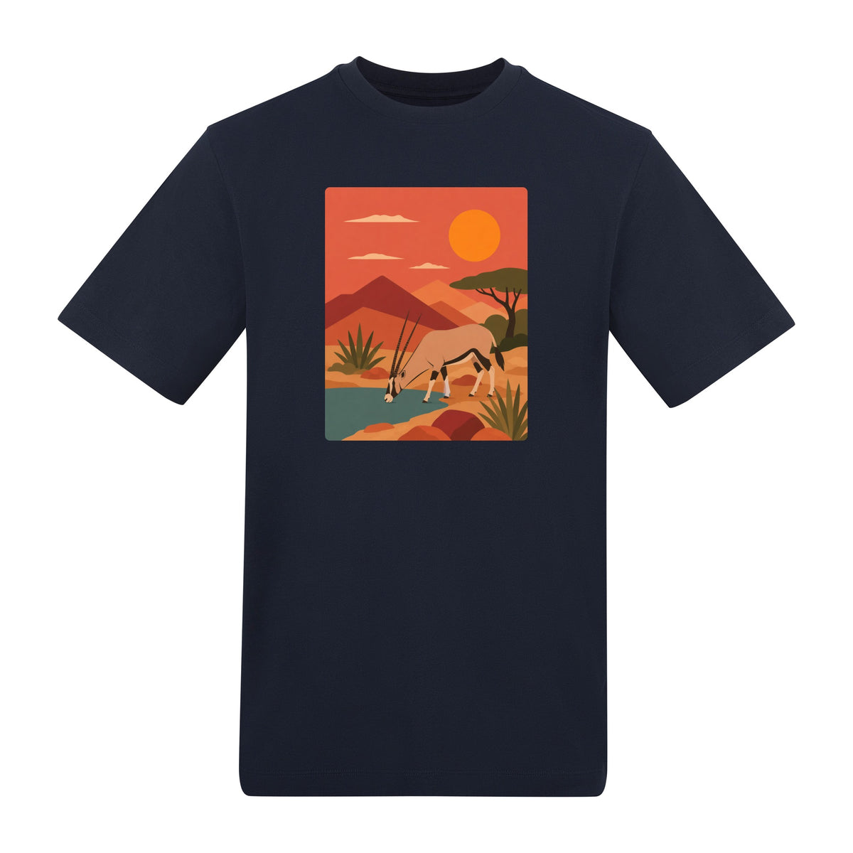 Oryx at the Waterhole Adult Unisex T-shirt - Wild Horizons Range French Navy colour variant image