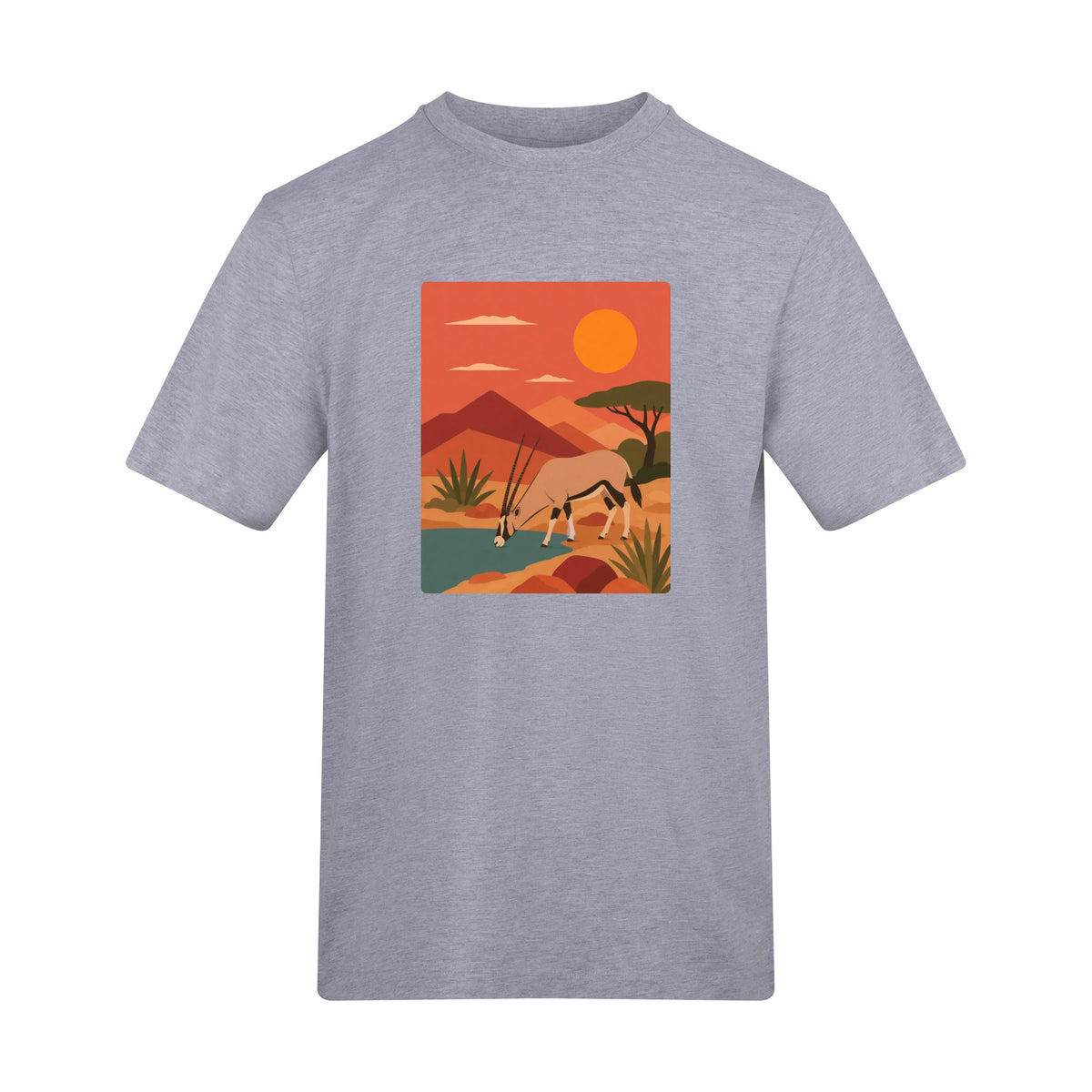 Oryx at the Waterhole Adult Unisex T-shirt - Wild Horizons Range Heather Grey colour variant image