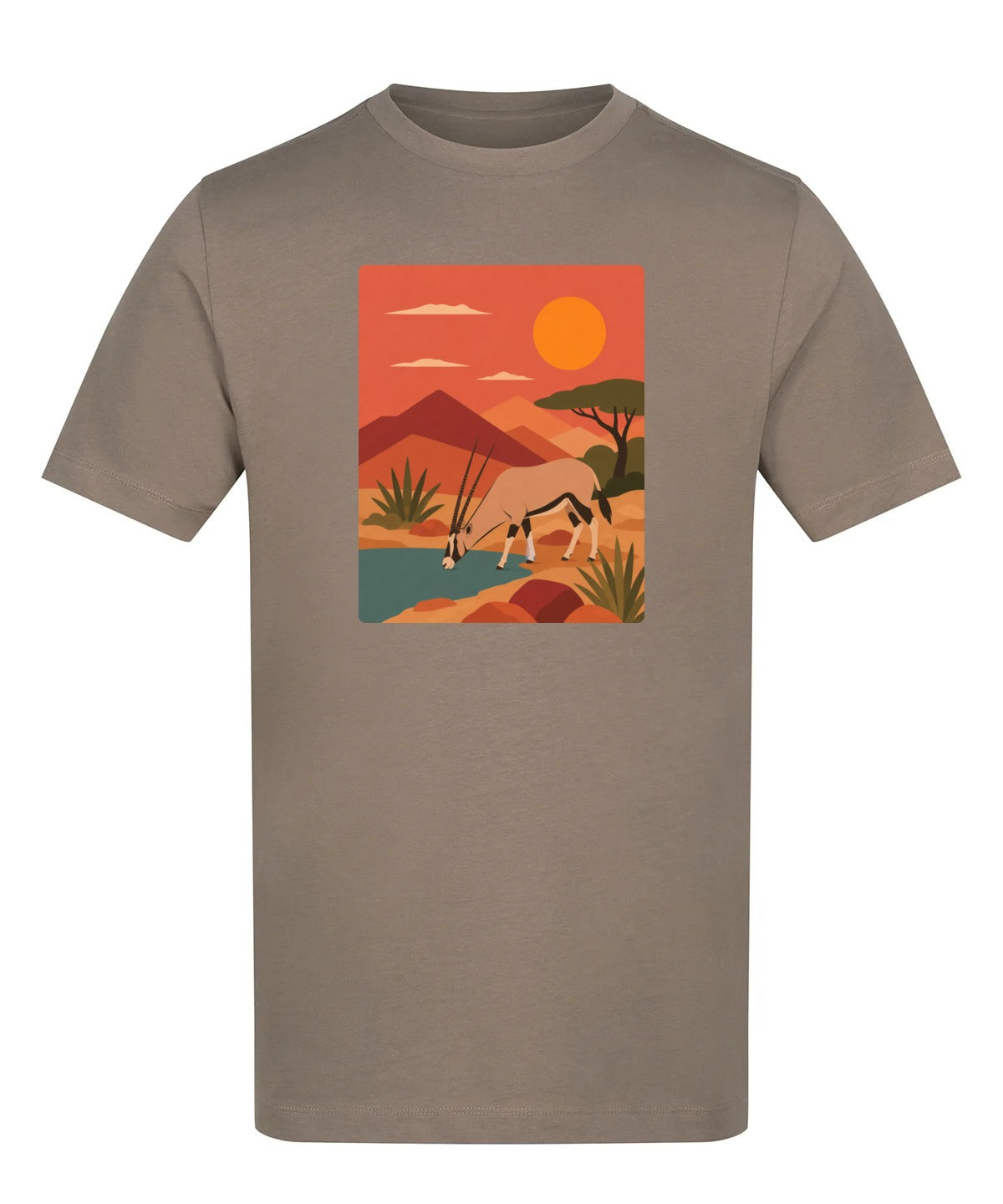 Oryx at the Waterhole Adult Unisex T-shirt - Wild Horizons Range Mocha Brown colour variant image