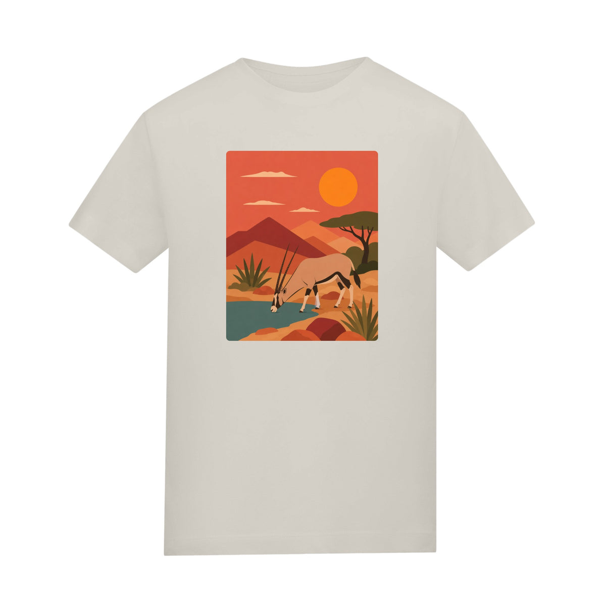 Oryx at the Waterhole Adult Unisex T-shirt - Wild Horizons Range Natural Stone colour variant image