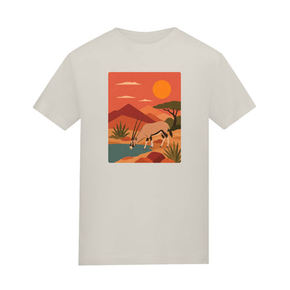 Oryx at the Waterhole Adult Unisex T-shirt - Wild Horizons Range Natural Stone colour variant image