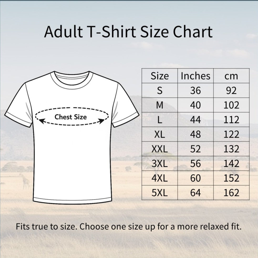 Oryx at the Waterhole Adult Unisex T-shirt - Wild Horizons Range semantic size guide
