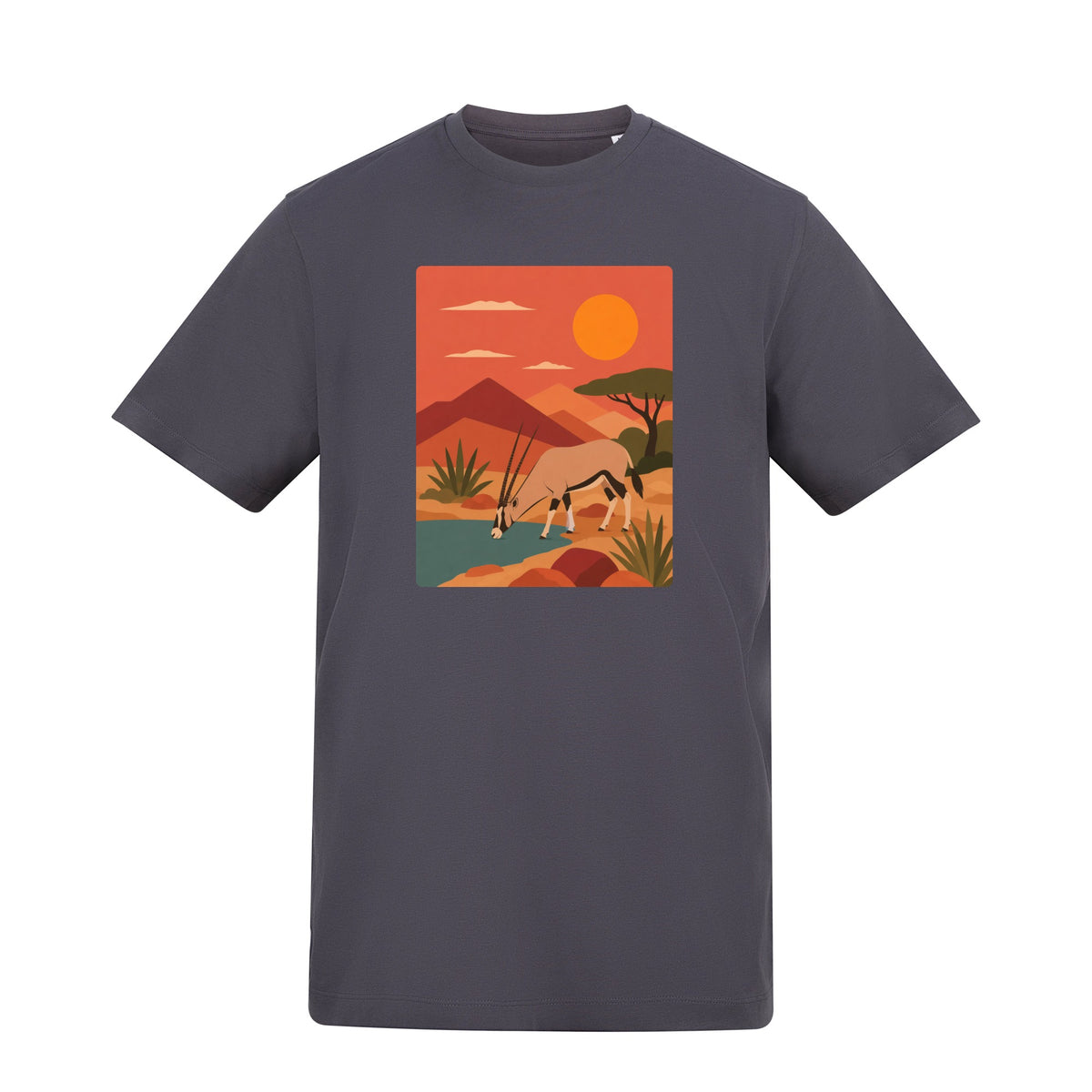 Oryx at the Waterhole Adult Unisex T-shirt - Wild Horizons Range Solid Charcoal colour variant image